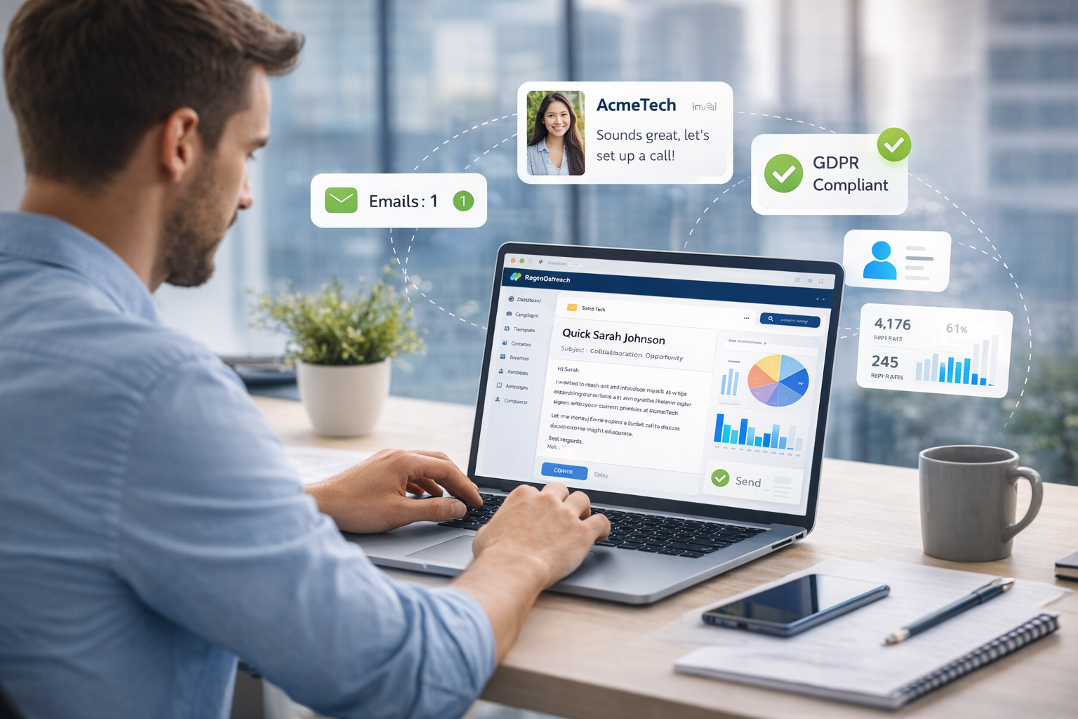 Professional using RegenOutreach email marketing platform